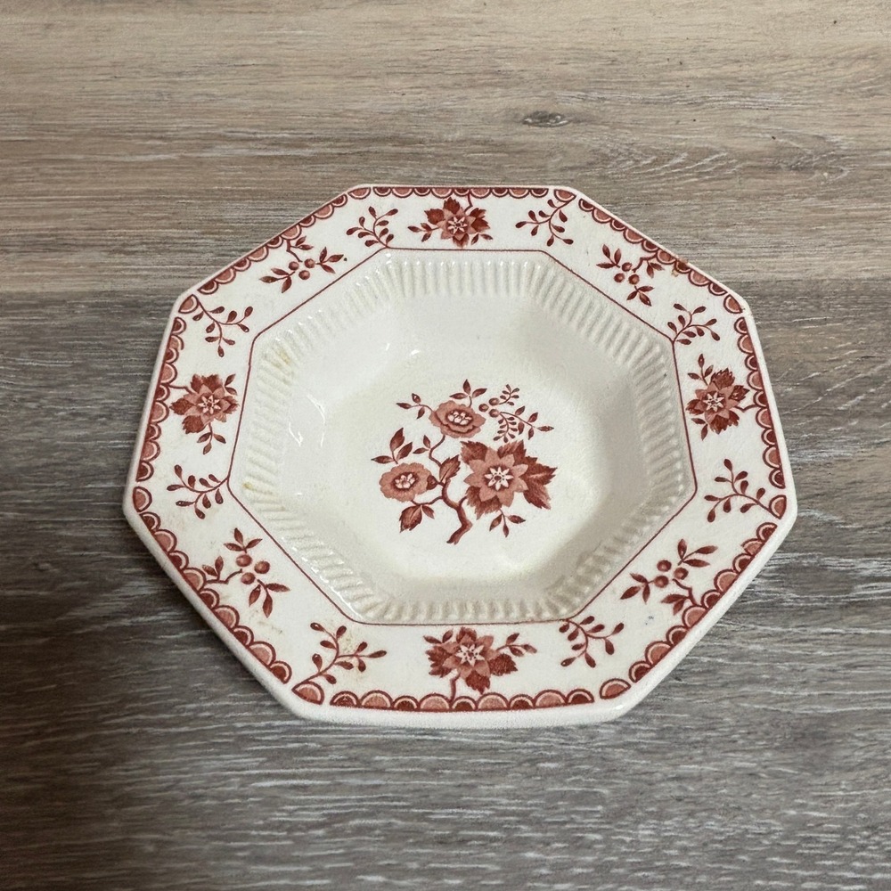Independence Ironstone 1776 Octagon Bowl Red Floral‎ Pattern Made in Japan